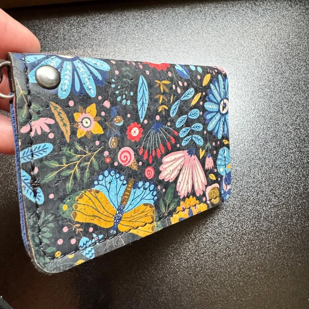 Cork Card Wallet Womens‎ Floral Butterfly Pink Wristlet Coin Purse Holder